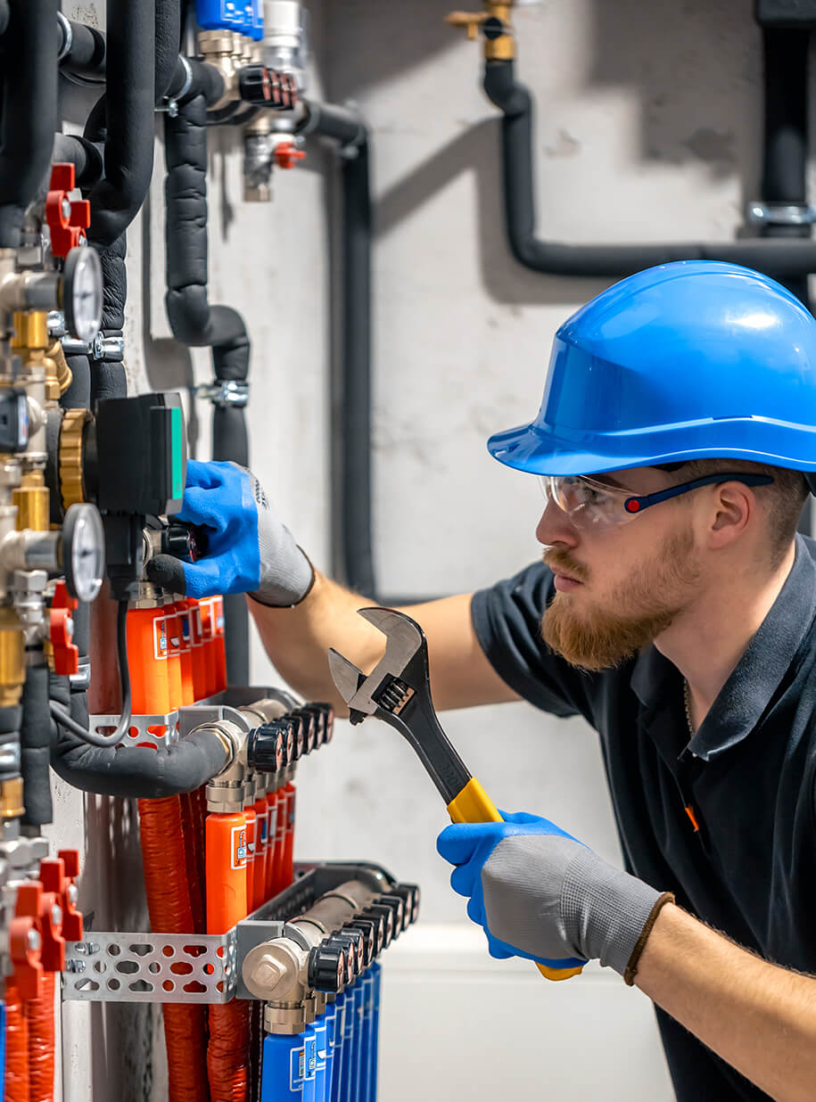 Monteur führt Installation an einer Gasanlage durch